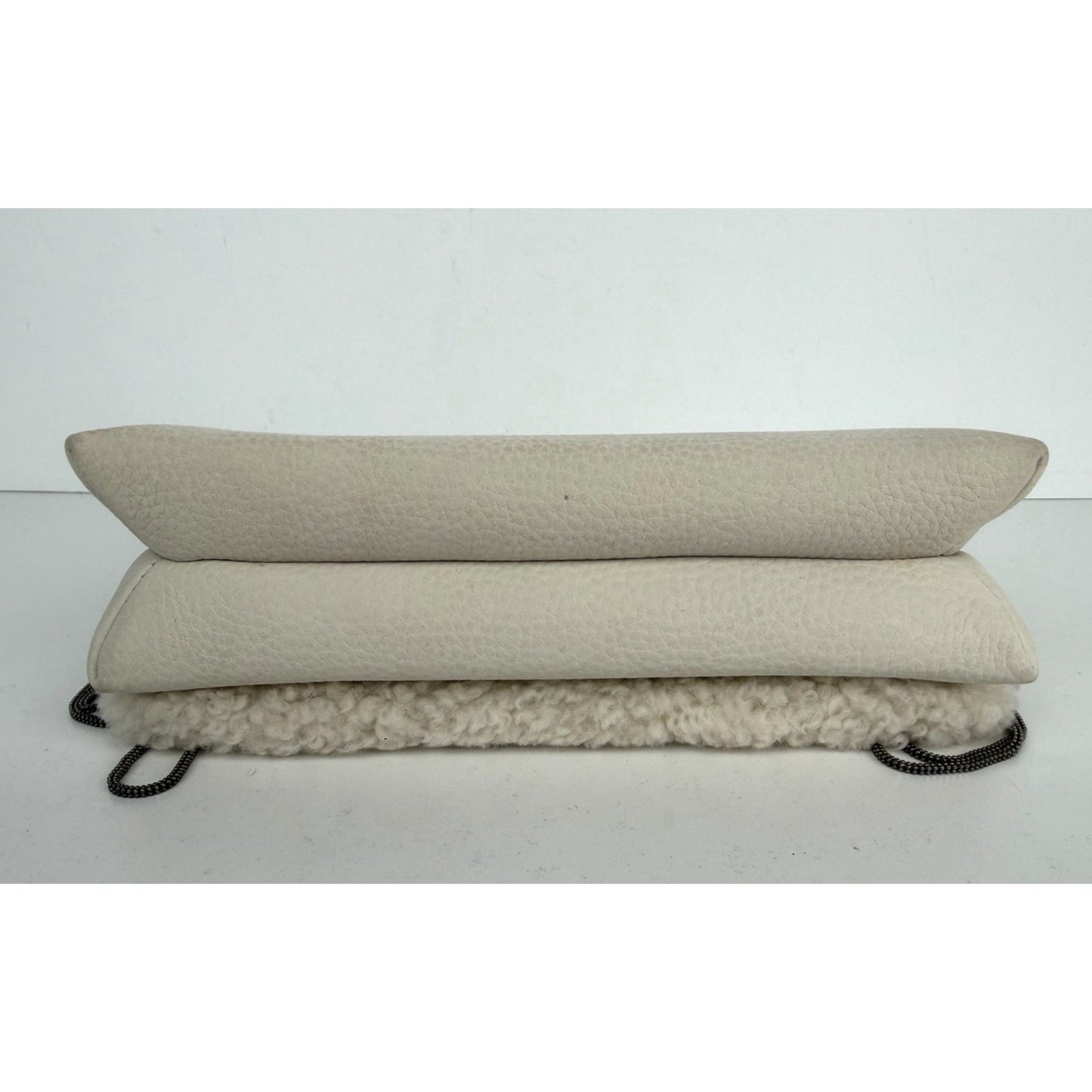 Brunello Cucinelli Shoulder Bag with Shearling Trim in Off-White Leather S15