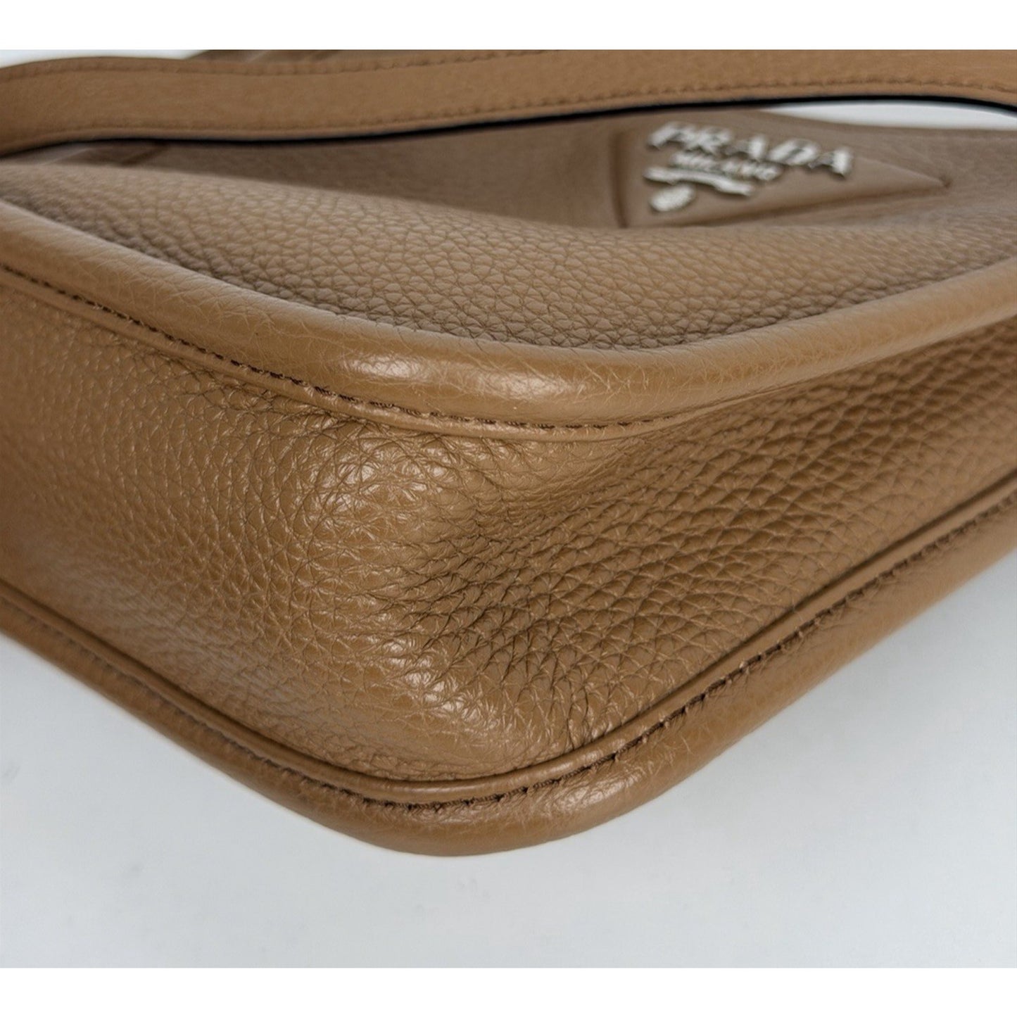 Prada Vitello Daino Soft Mini Hobo Messenger Bag in Caramel Brown Leather