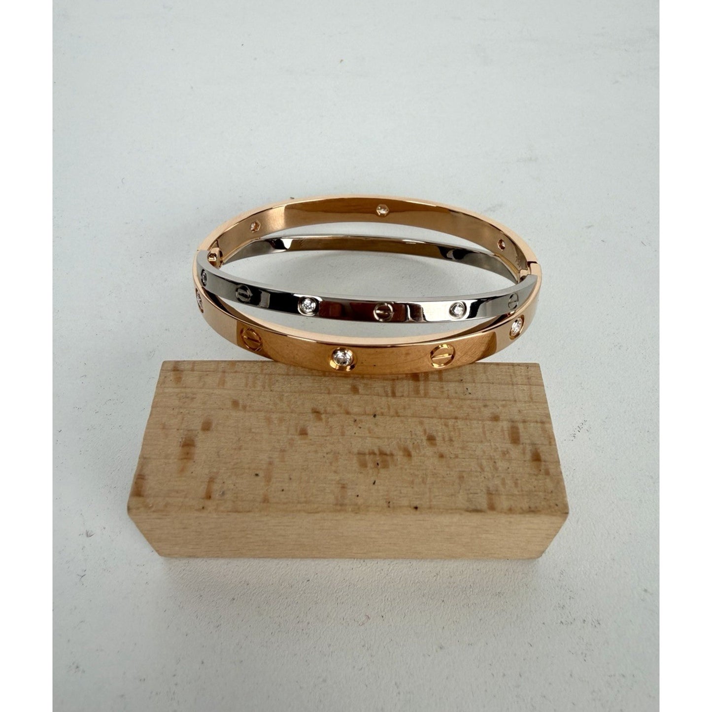 Cartier Double Love Bracelet in 18k Rose Gold & 18k White Gold with Diamonds