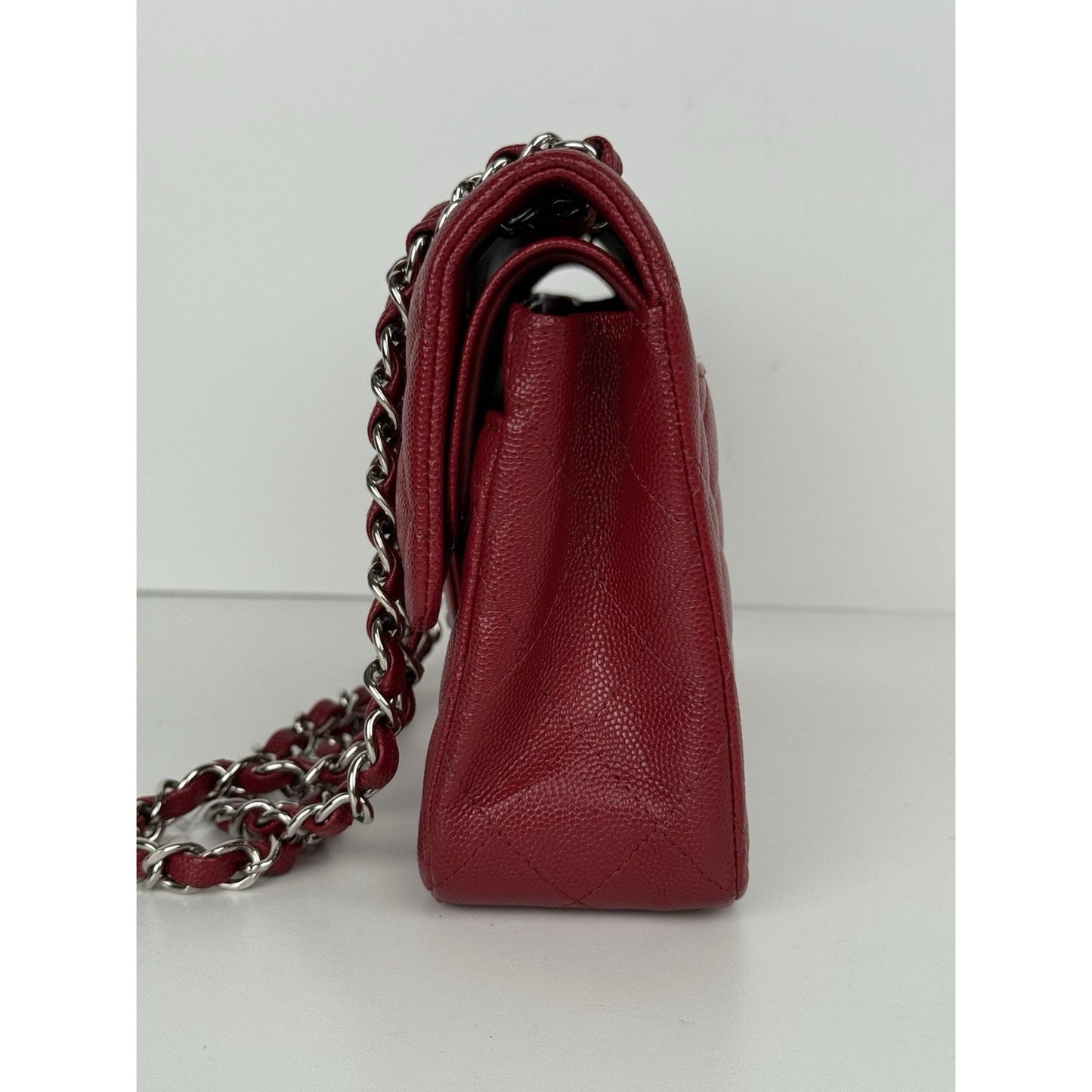 CHANEL Timeless Classic Small Red Caviar Leather Double Flap Shoulder Bag