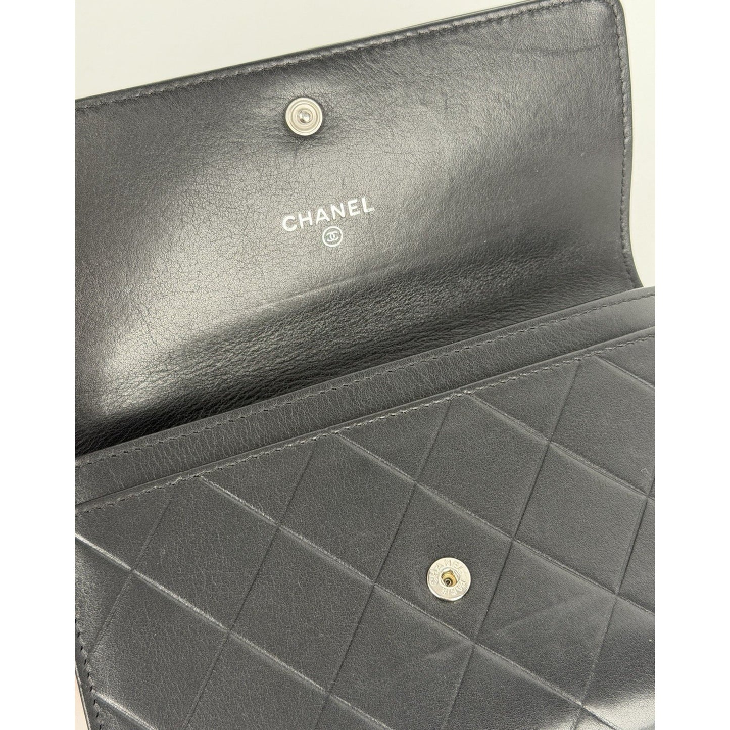 Chanel Embossed Lax Wallet in Black Lambskin Leather Vintage 2005-2006 K2