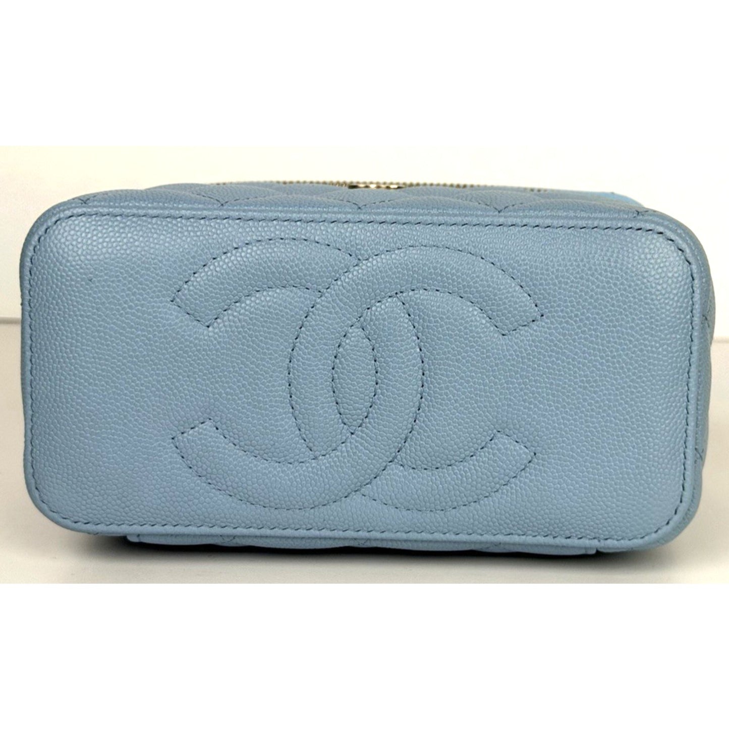 Chanel Caviar Quilted Vanity Small Case Bag With Chain in Light Blue
