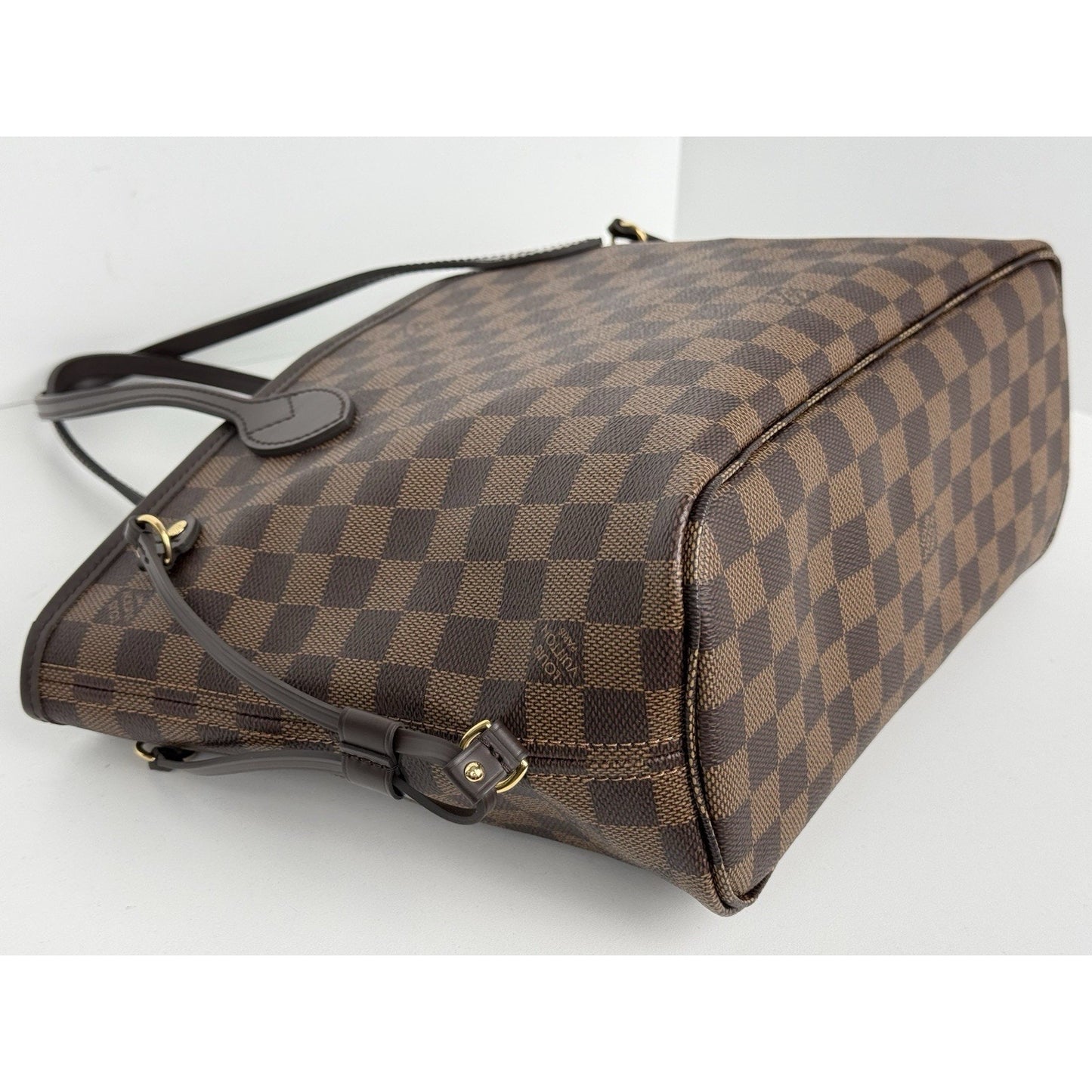 Louis Vuitton Neverfull PM Damier Ebene Canvas Tote Brown with Gold Hardware