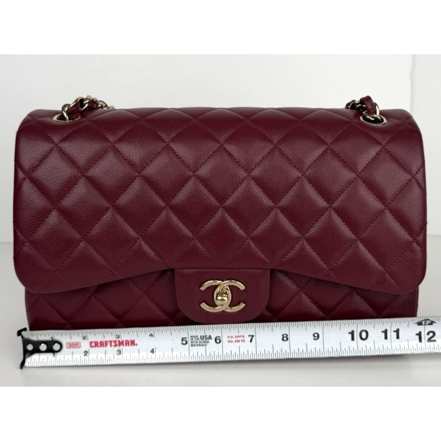 Chanel Classic Double Flap Jumbo Shoulder Bag in Burgundy Caviar Leather NFC E-5