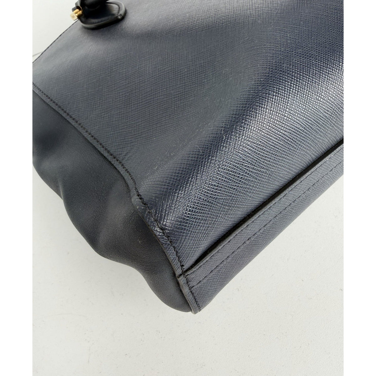Prada Saffiano Small Top Handle Tote Bag in Blue Leather Gold-Tone Hardware S-05