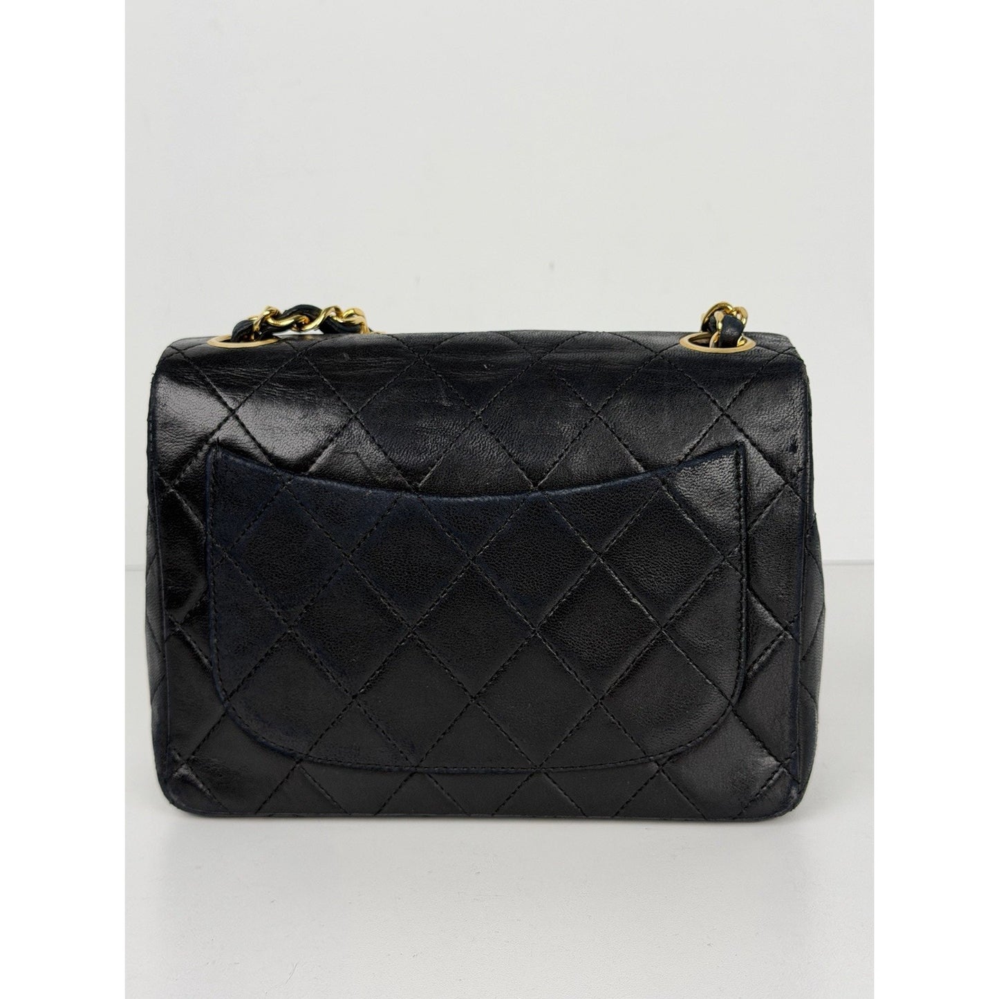 Chanel Vintage Mini Square Classic Flap bag Black Lambskin Leather D1