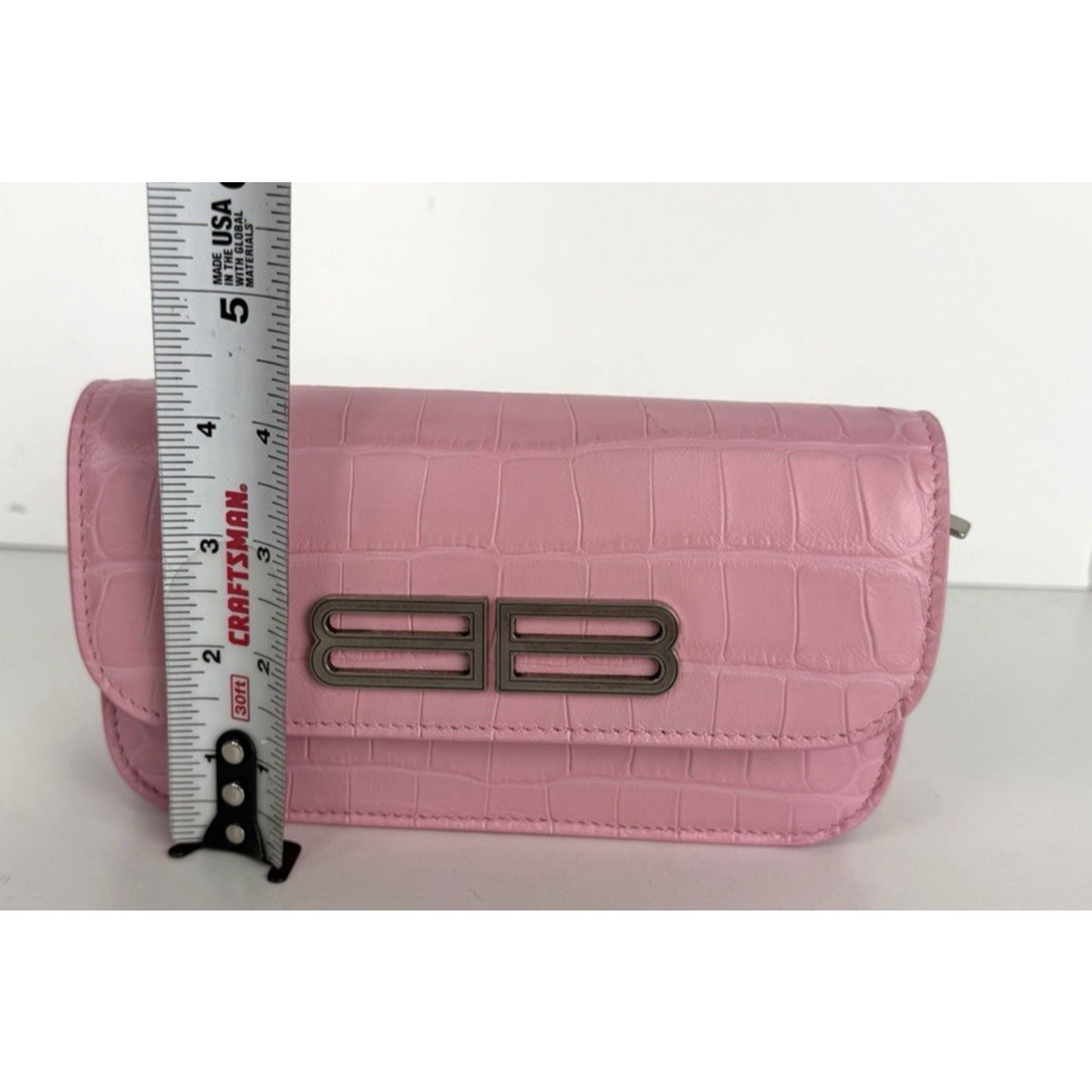 Balenciaga Gossip Wallet on Chain Bag Pink Crocodile Calfskin Silver HW S01
