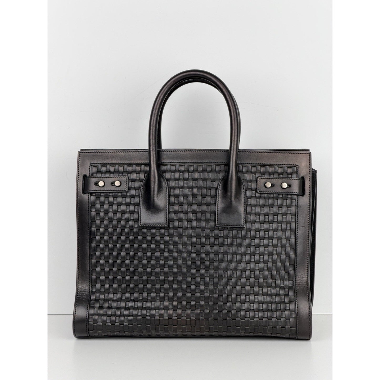 Saint Laurent Woven Sac de Jour Top Handle Bag Small in Black Leather S