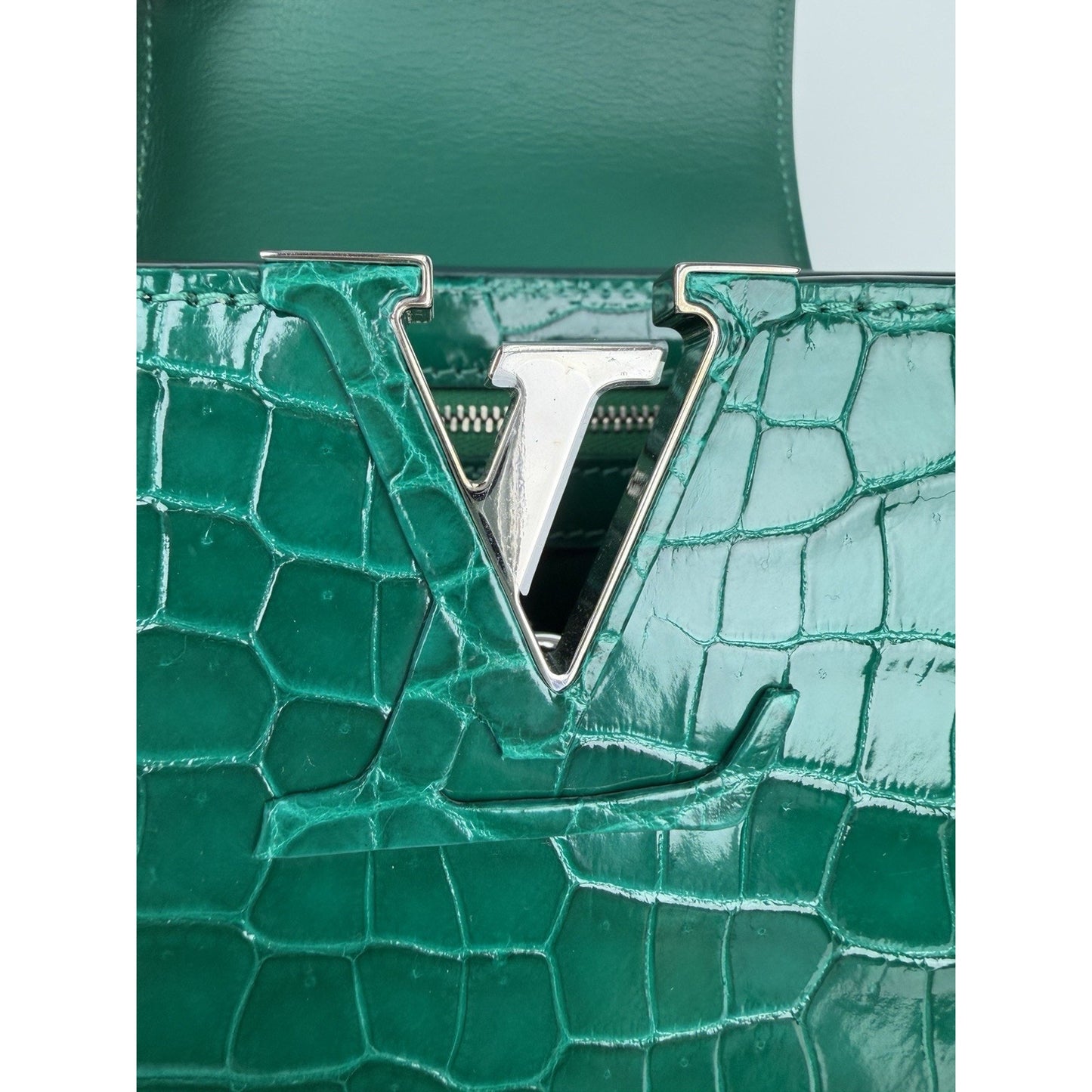 Louis Vuitton Capucines Green MM Bag in Alligator Leather Microchipped E3