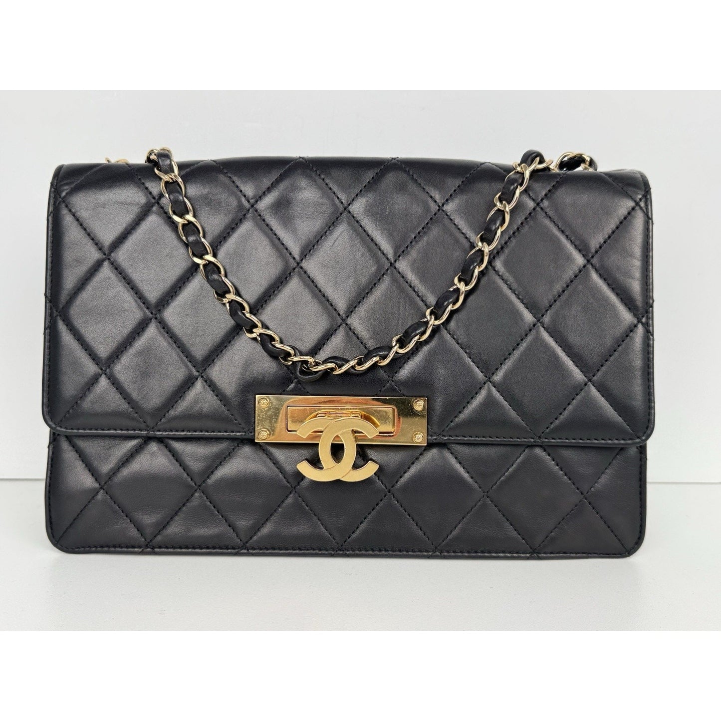 CHANEL Leather Quilted Golden Class Flap Black B-6
