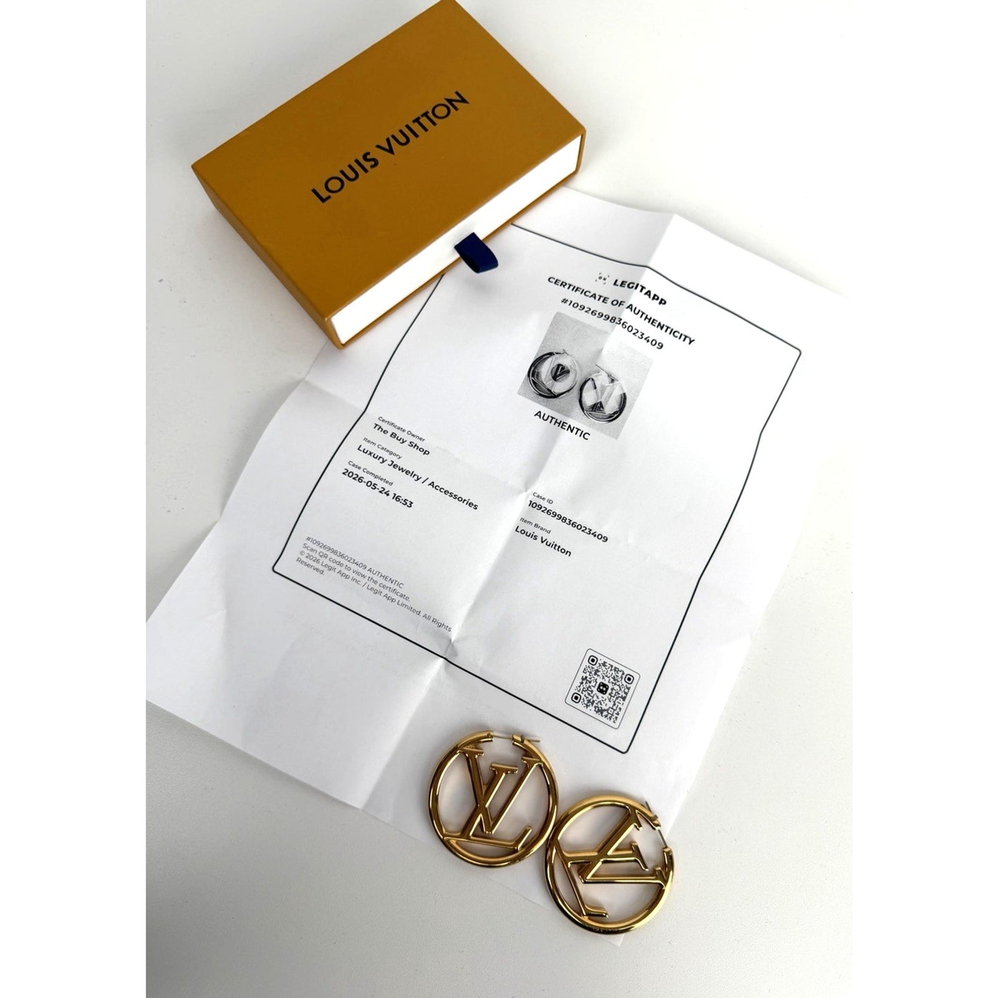 Louis Vuitton Louise Hoop LV Logo Earrings in Gold Color GM