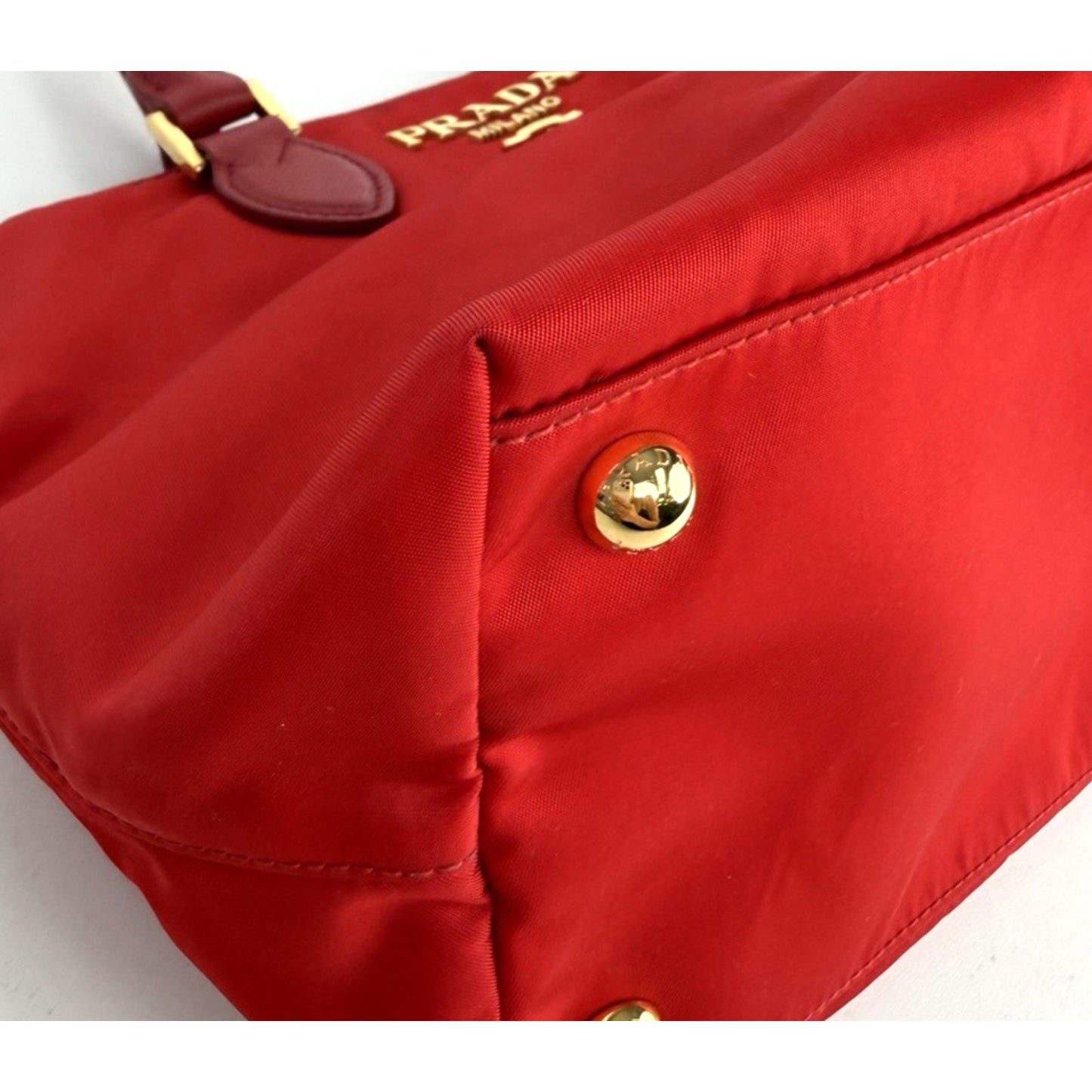 Prada Tessuto Nylon Medium Tote Bag in Red with Saffiano Leather Trim S11