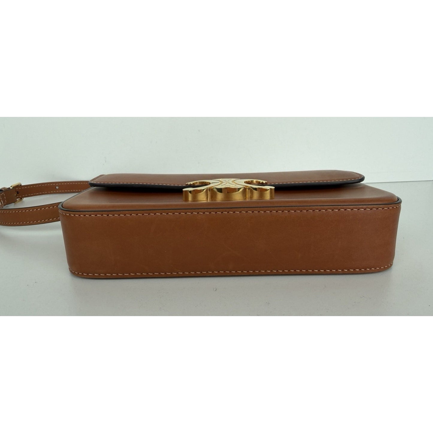 Celine Triomphe Claude Shoulder Bag in Natural Calfskin Leather Gold Hardware C5