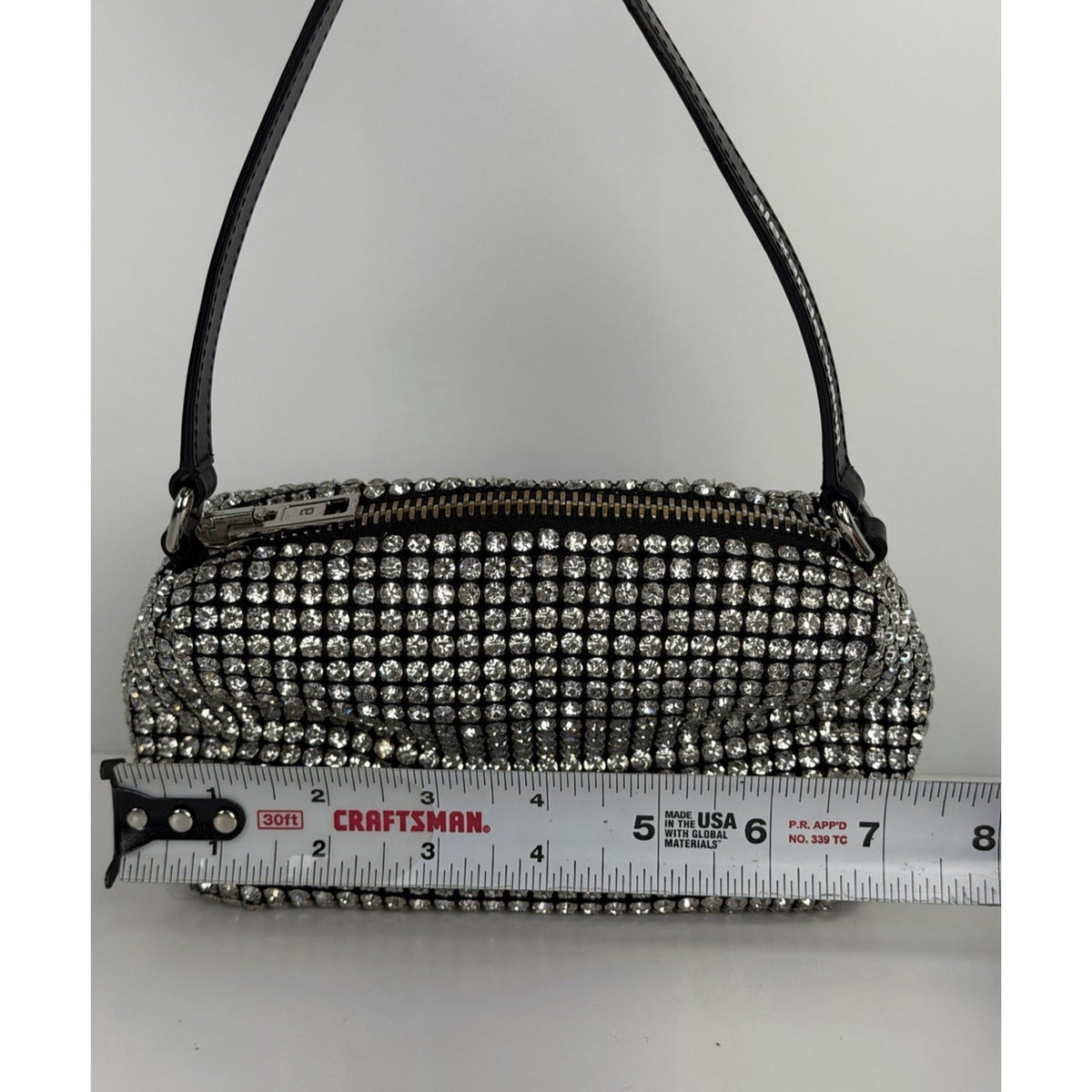 Alexander Wang Crystal Pouch Top Handle Bag in Black Allover Rhinestone Mesh S02