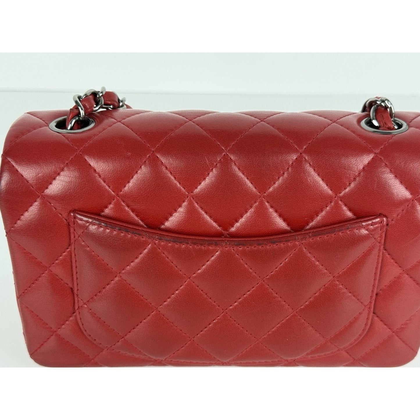 CHANEL CC Mini Classic 20 Chain Shoulder Bag Quilted Lambskin Red Leather