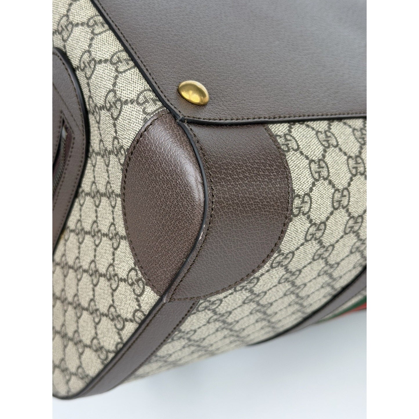 Gucci Savoy Medium Duffle Bag GG Supreme Canvas Brown Leather Trim