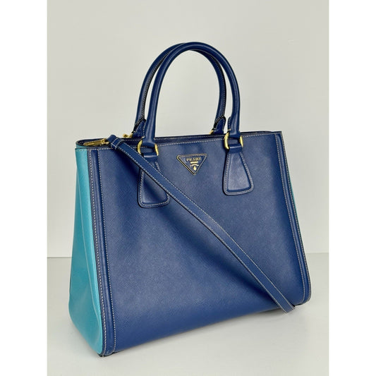 Prada Galleria Saffiano Lux Leather Two Tone Blue Tote C-9