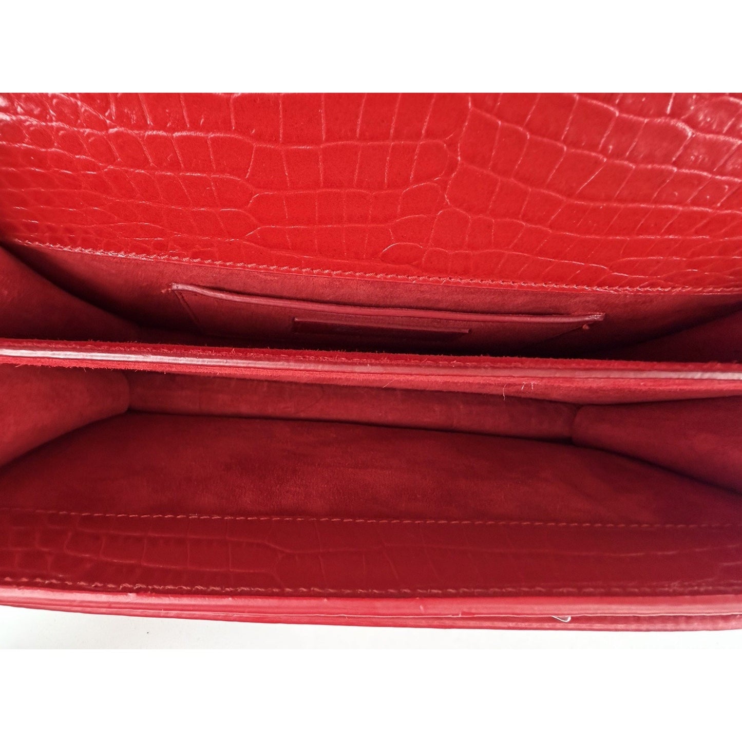 Saint Laurent Sunset Shoulder Bag Medium in Red Croc-Embossed Leather S