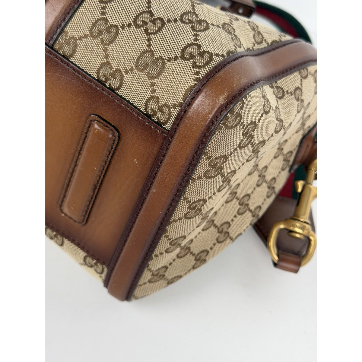 Gucci Lady Web Boston Medium Duffle Bag in Brown GG Supreme Monogram Canvas S