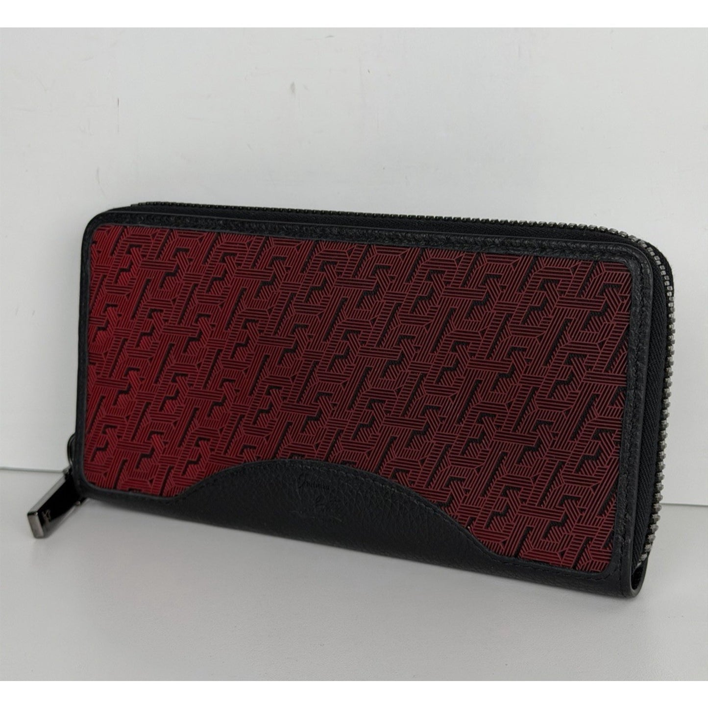 Christian Louboutin Panettone Wallet Black Leather Body & Red Monogram Canvas K3