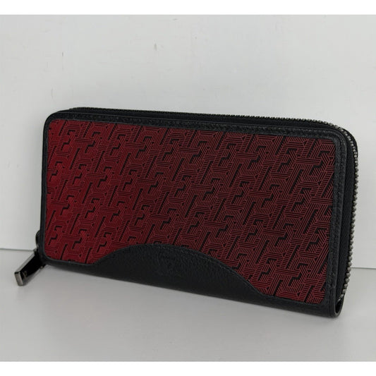 Christian Louboutin Panettone Wallet Black Leather Body & Red Monogram Canvas K3