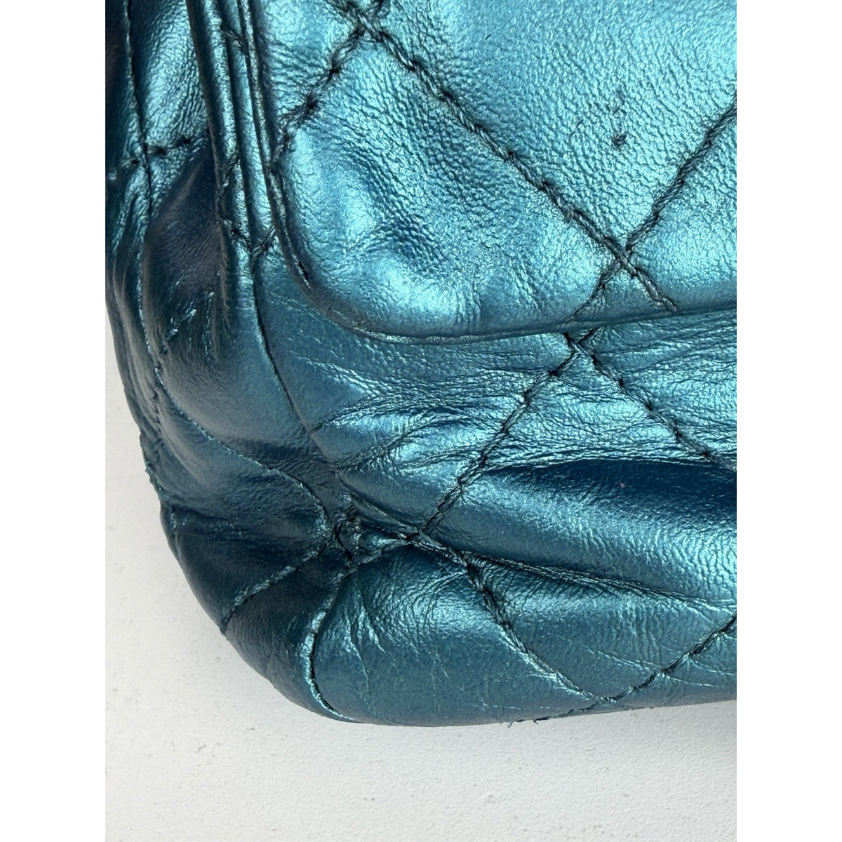 Chanel 2.55 Reissue Jumbo Double Flap Bag in Blue Metallic Leather 2003-2004 C-1