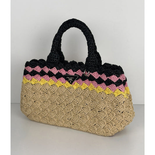 Prada Canapa Tote Bag in Multicolor Crochet Raffia S-12