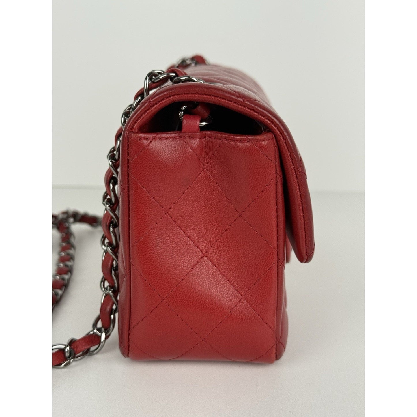 CHANEL CC Mini Classic 20 Chain Shoulder Bag Quilted Lambskin Red Leather