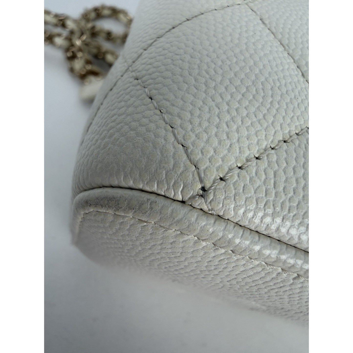 Chanel Vanity Case with Chain Small White Quilted Leather & Diamond Pattern D4