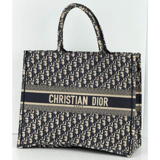 Christian Dior Oblique Book Tote Large Bag in Blue Beige Embroidered Canvas B9