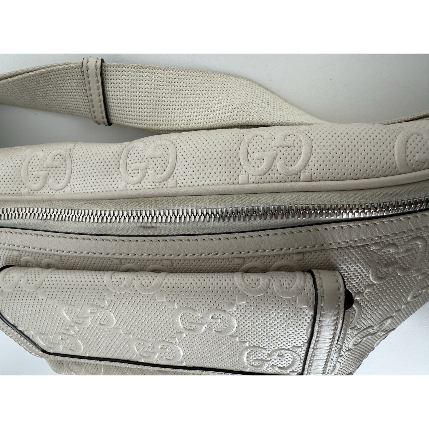 GUCCI GG Tennis Embossed Pocket Belt Bag Cream