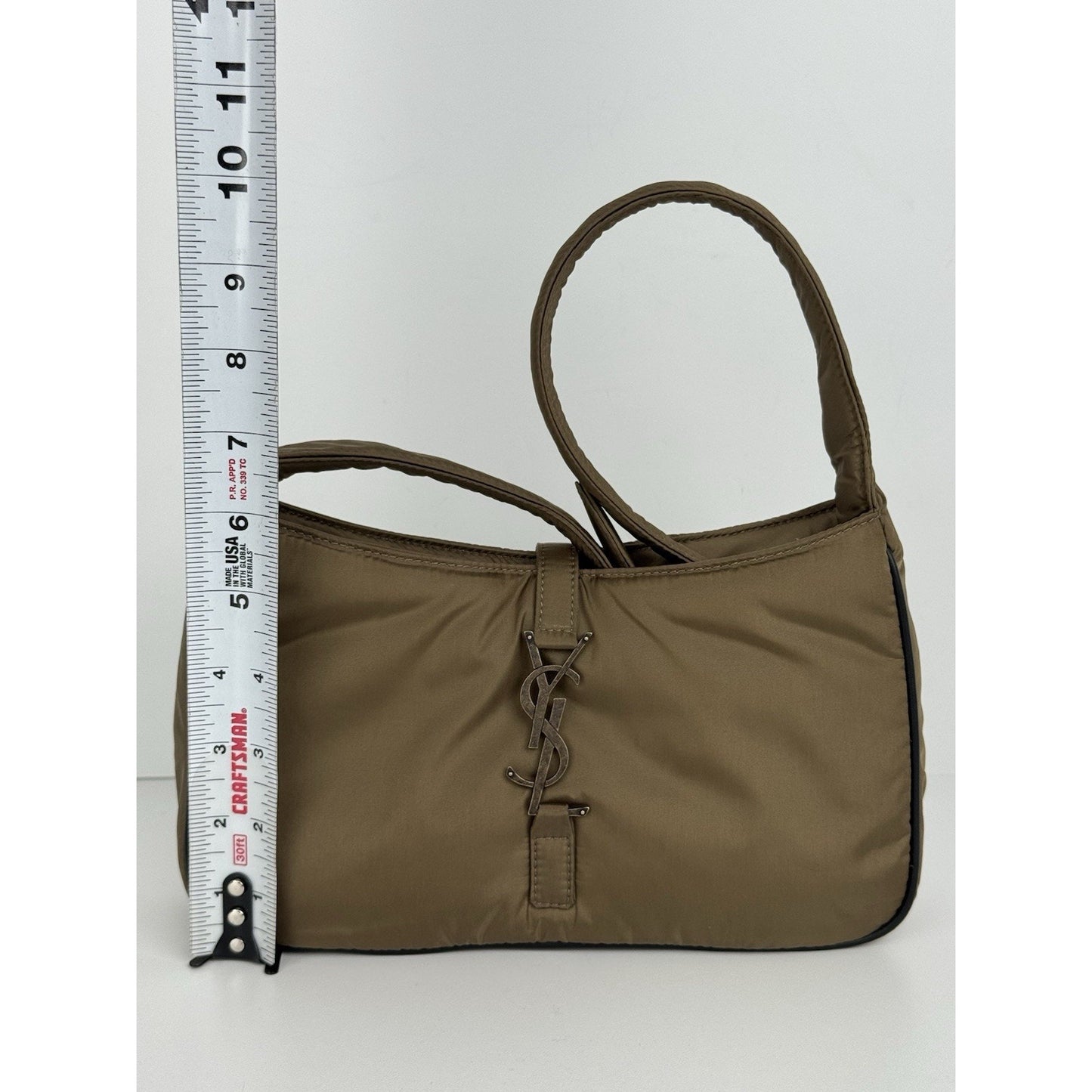 Saint Laurent Le 5 À 7 Hobo Bag Green Econyl Nylon with Bronze Hardware C-6