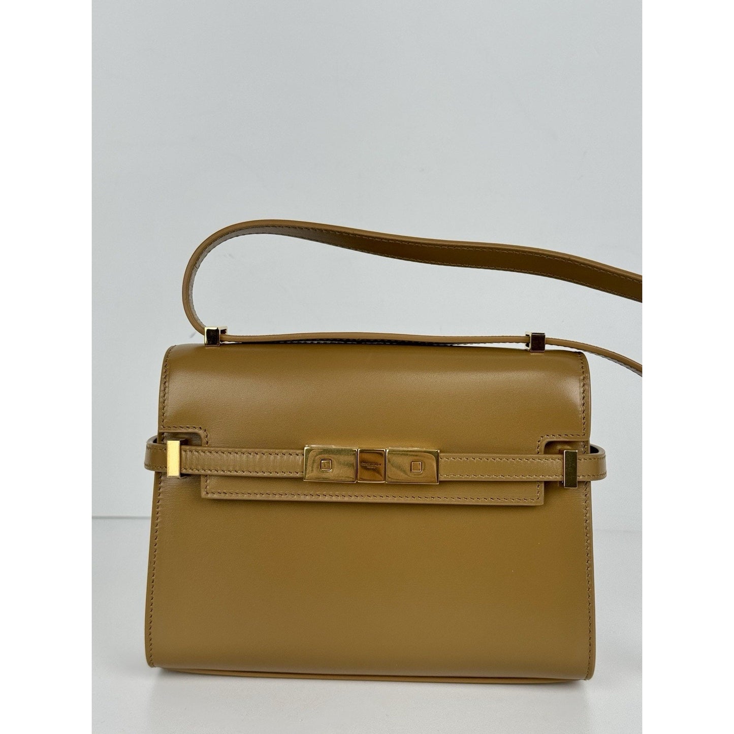 Saint Laurent Smooth Calfskin Mini Manhattan Shoulder Bag in Brown
