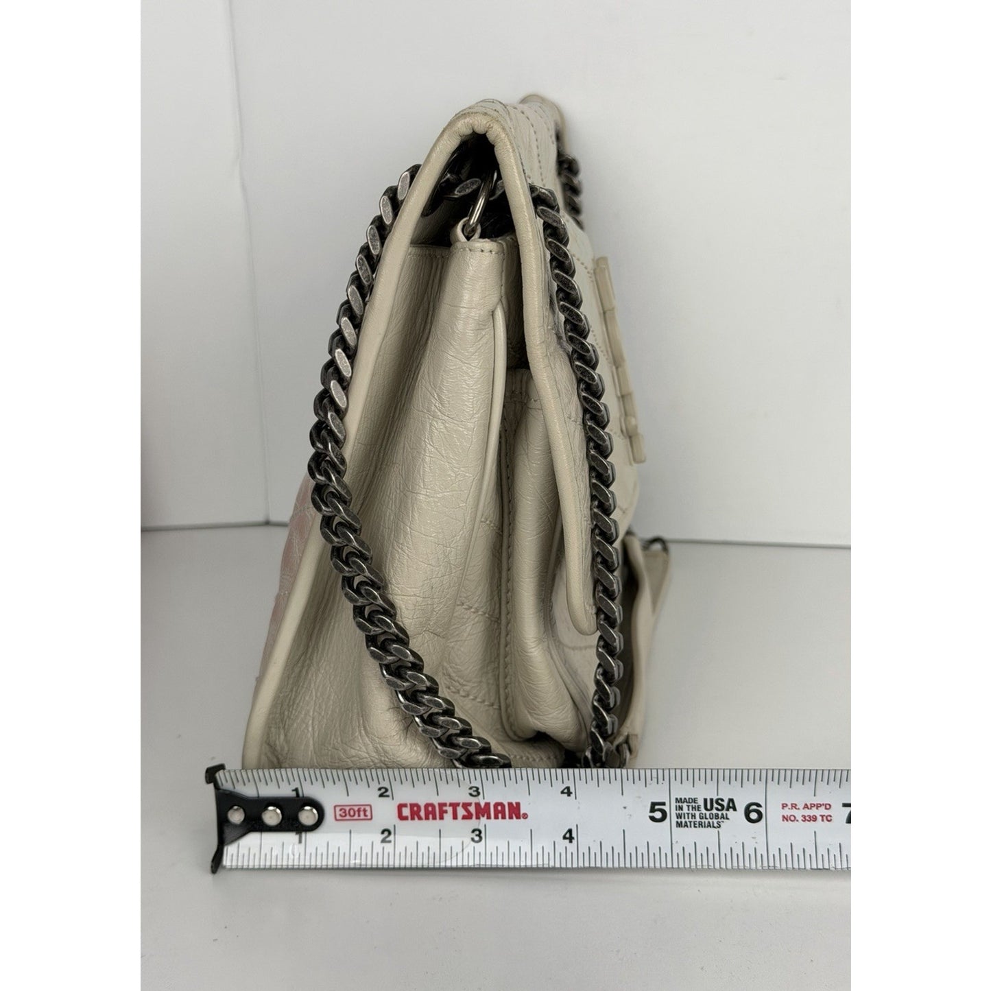 Saint Laurent Niki Medium Chain Satchel Crinkled Calfskin Matelassé Crema C-4