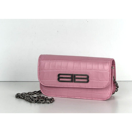 Balenciaga Gossip Wallet on Chain Bag Pink Crocodile Calfskin Silver HW S01