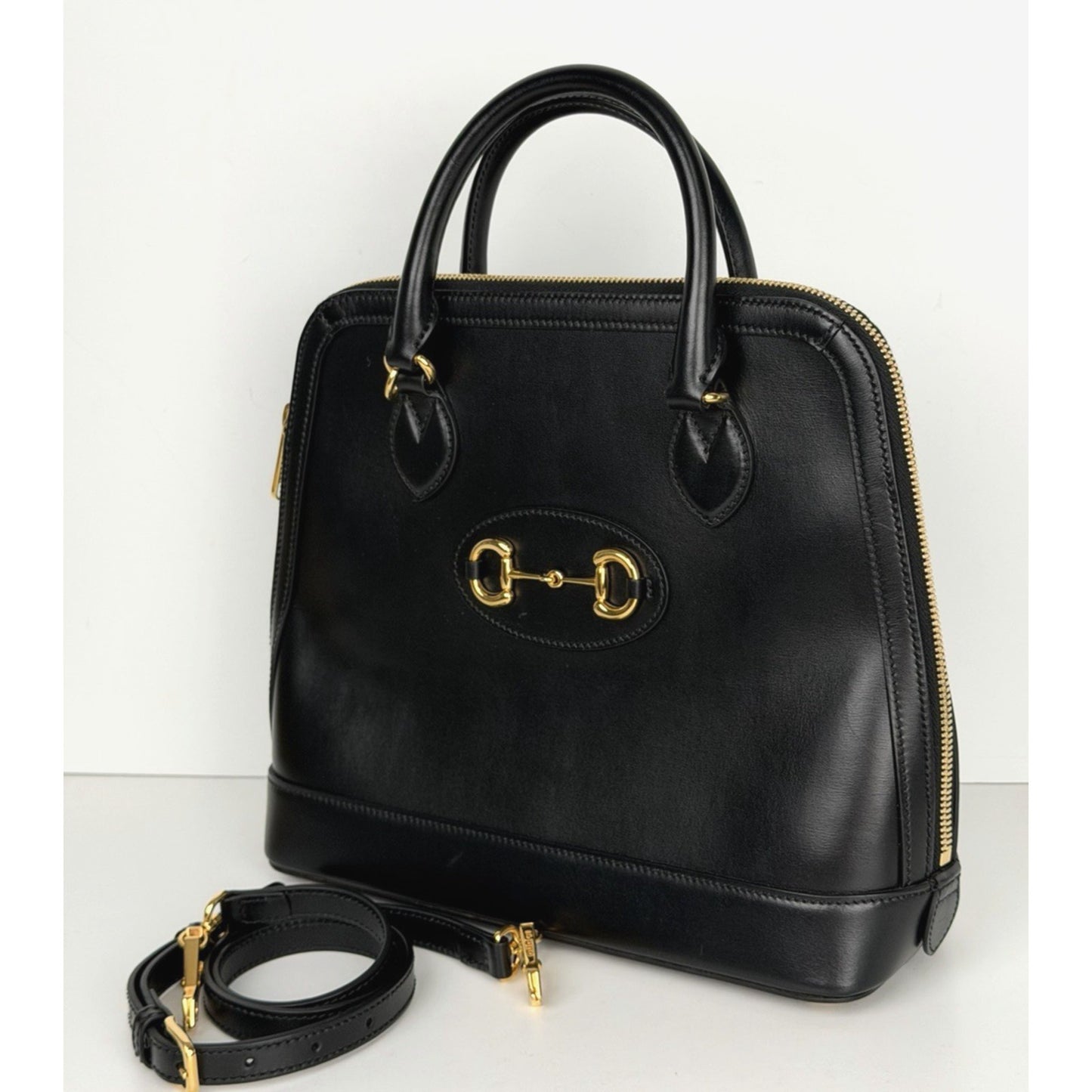 LAYAWAY Gucci Horsebit 1955 Medium Top Handle Bag in Black Smooth Leather C5