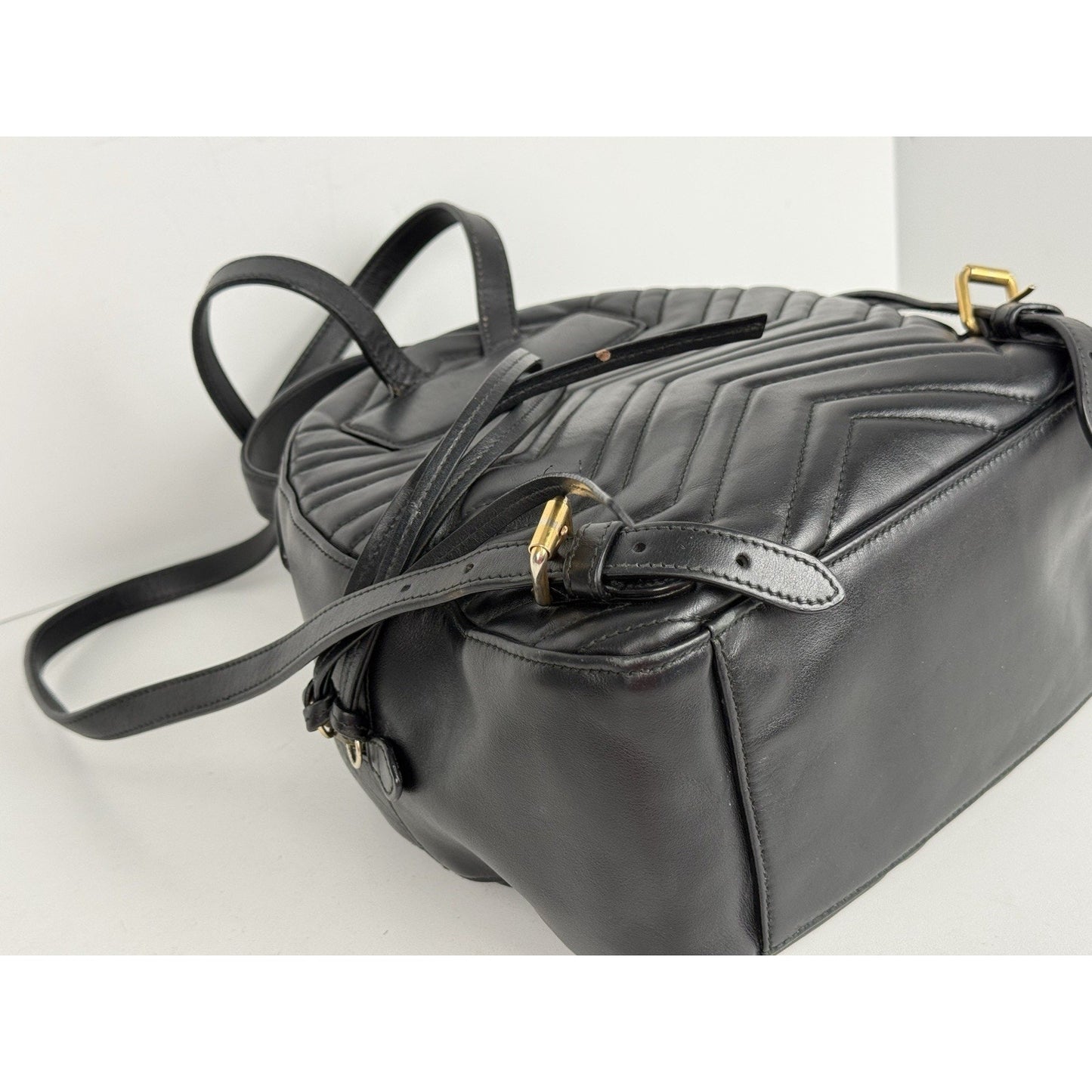 GUCCI Calfskin Matelassé GG Marmont Dome Backpack Black