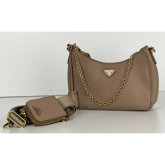 Prada Re-Edition 2005 Saffiano Leather Bag in Cameo Beige S07
