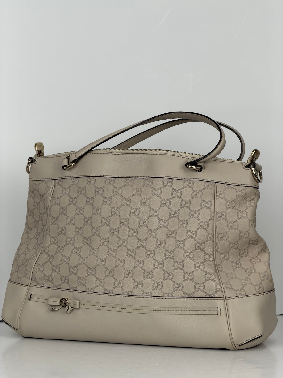 Gucci Mayfair Tote Bag in Off-White Guccissima Monogram Leather YU-3