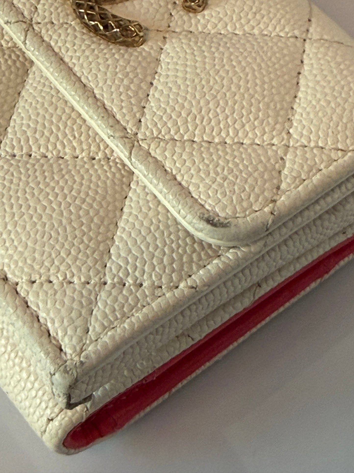 Chanel Small Wallet Trifold White Caviar Leather K3