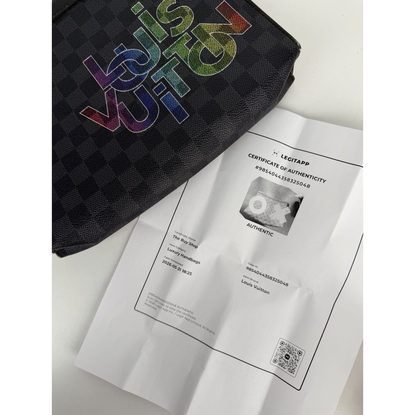 Louis Vuitton Pochette Voyage MM Bag Damier Graphite Canvas Rainbow Logo NFC S14