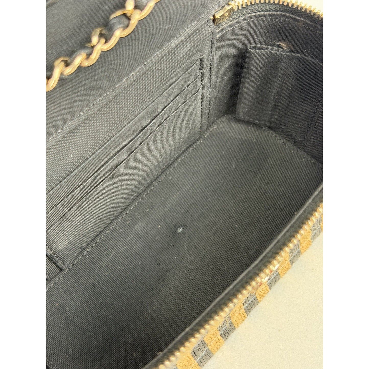 Chanel Classic Vanity Case with Chain Striped Raffia and Jute Small
