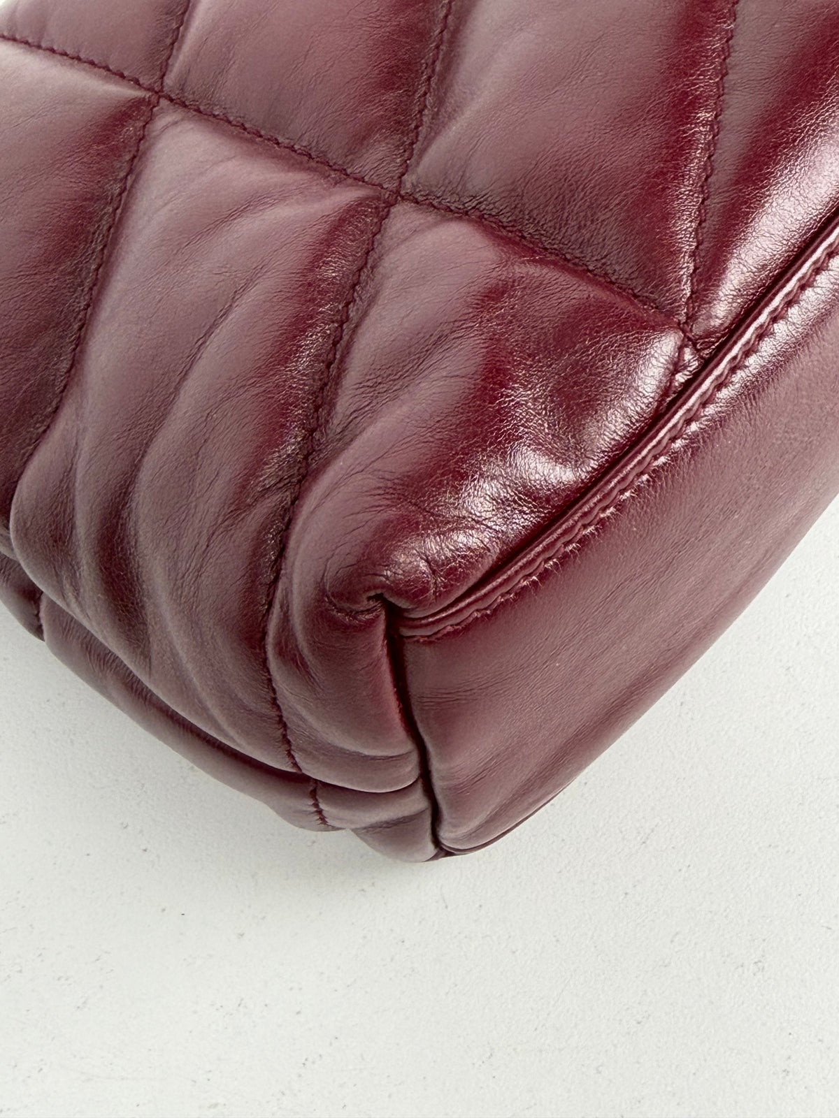 Saint Laurent Toy Puffer Shoulder Bag in Burgundy Lambskin Leather
