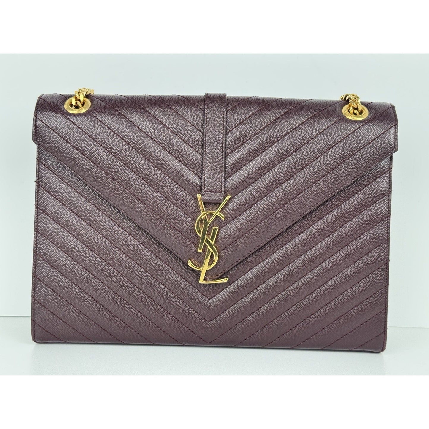 SAINT LAURENT Grain De Poudre Matelasse Chevron Large Monogram Satchel B-6