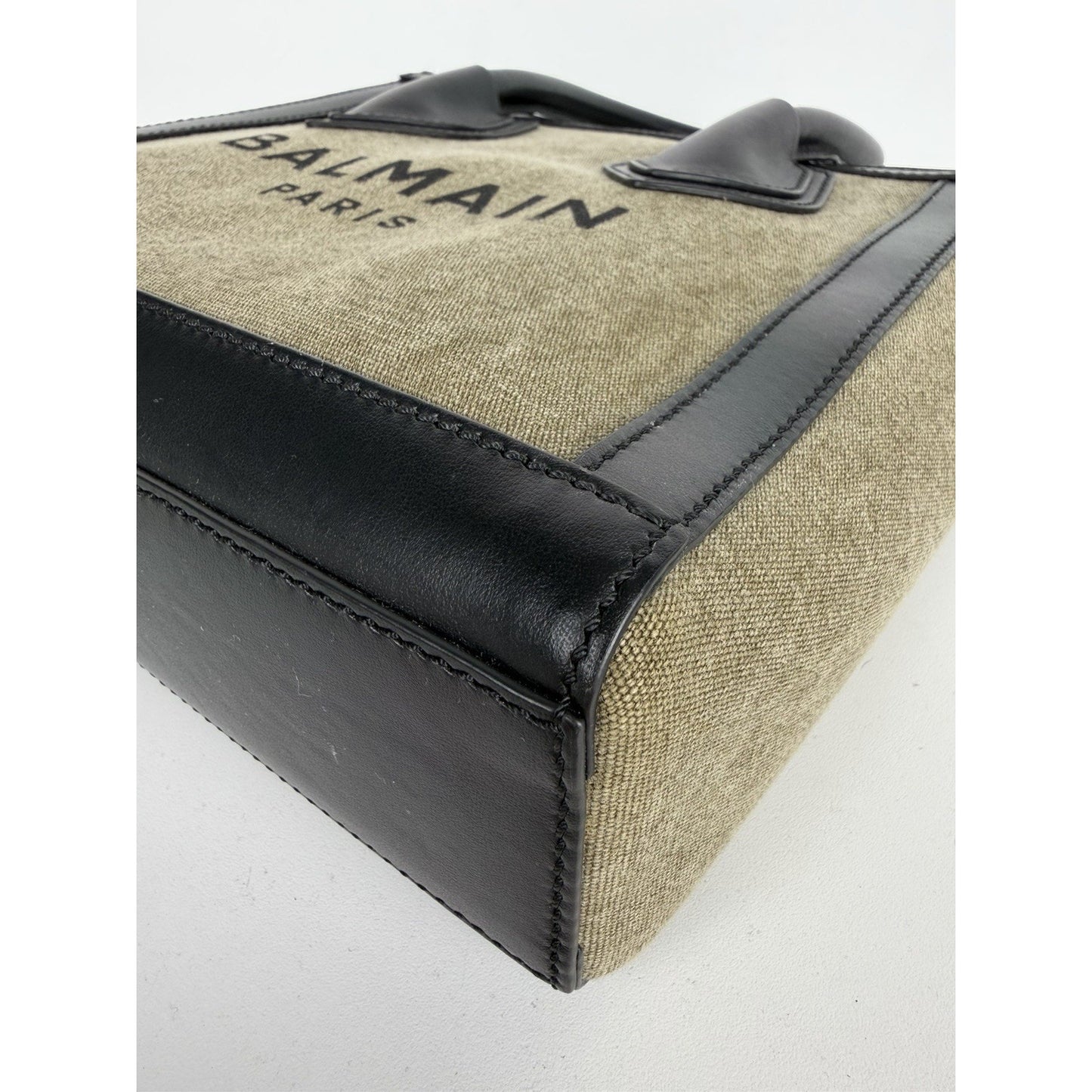 Balmain B-Army Logo Canvas 24 Shopper Tote Bag in Khaki & Black S17