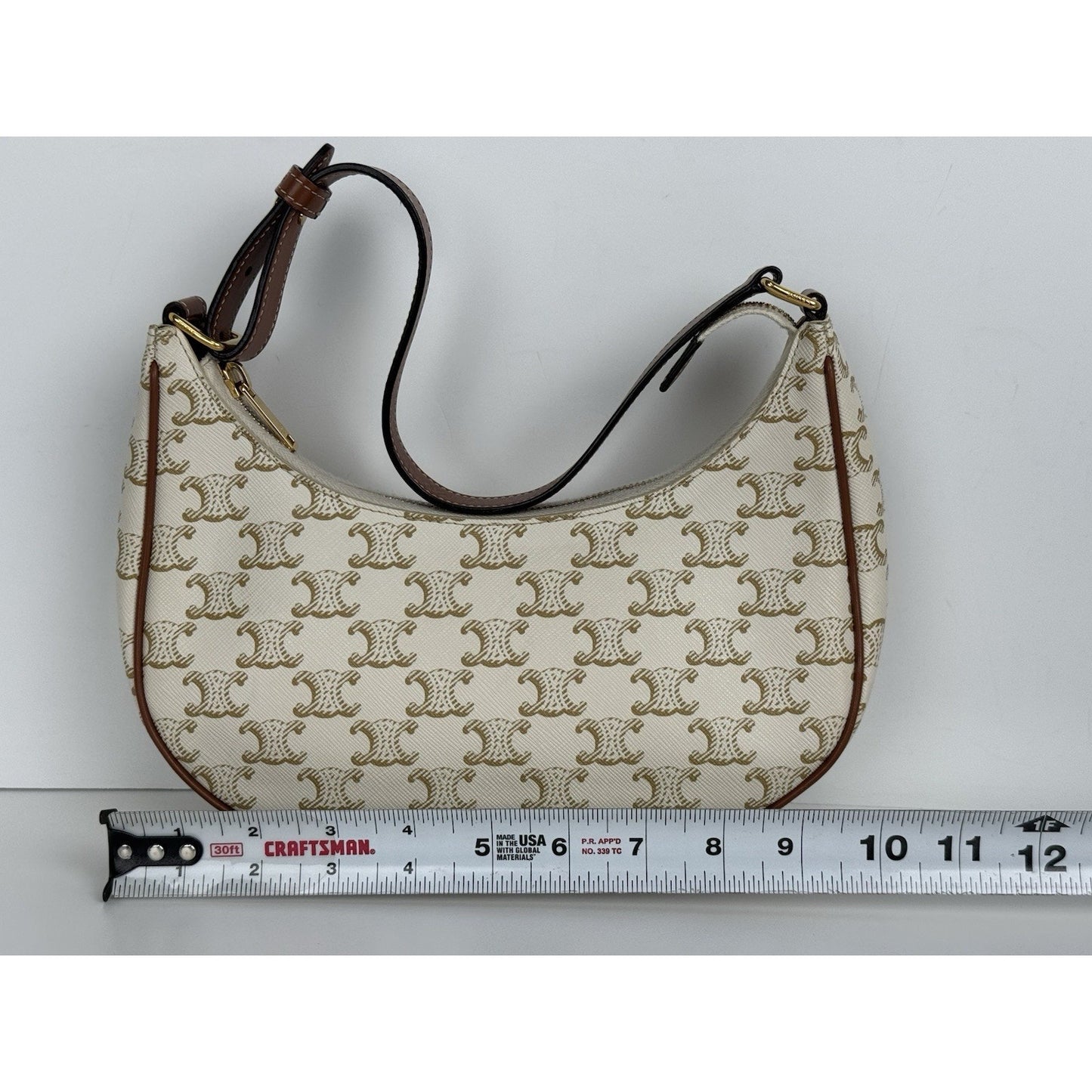 CELINE Canvas Calfskin Ava Triomphe Shoulder Bag White C-1