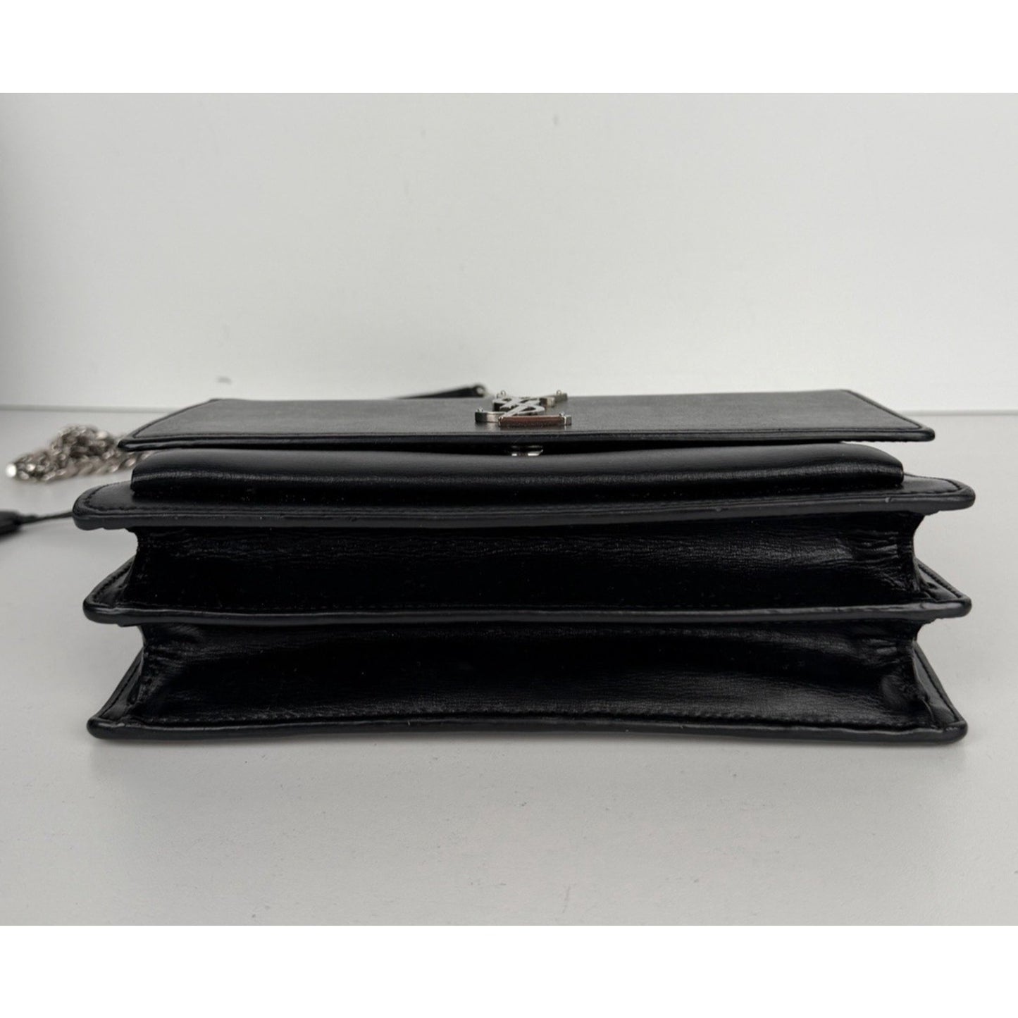 Saint Laurent Sunset Chain Crossbody Bag Medium in Black Leather with SH S11