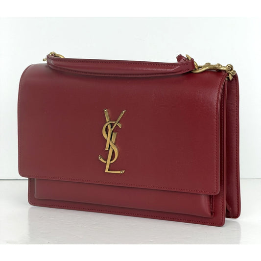 Saint Laurent Sunset Top Handle Medium Shoulder Bag in Red Leather Gold HW S24