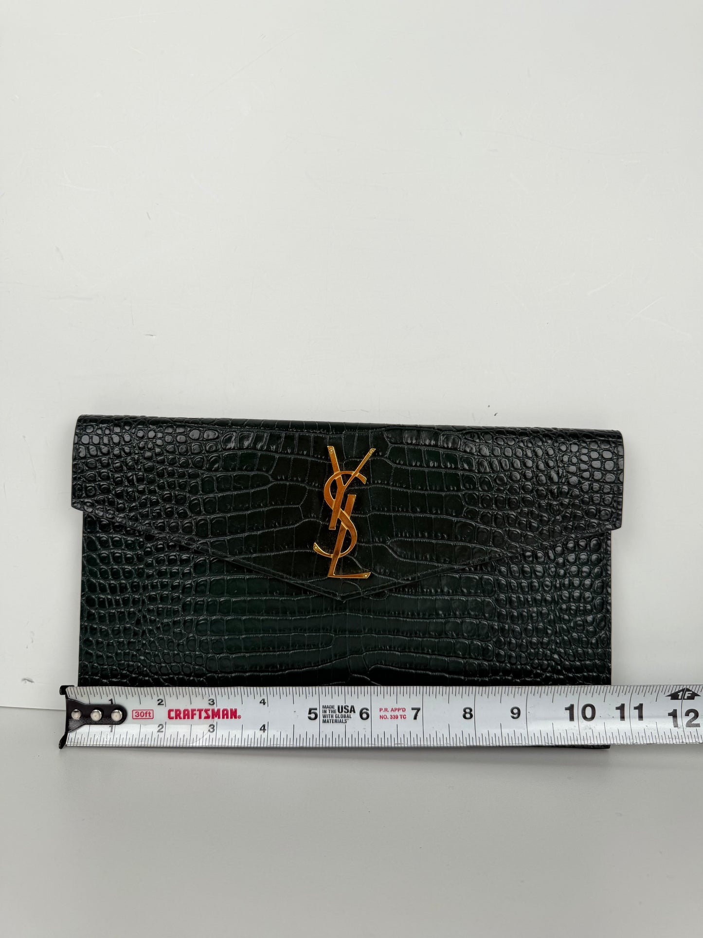 Saint Laurent Uptown Clutch Bag in Dark Green Croc-Embossed Leather YS-10