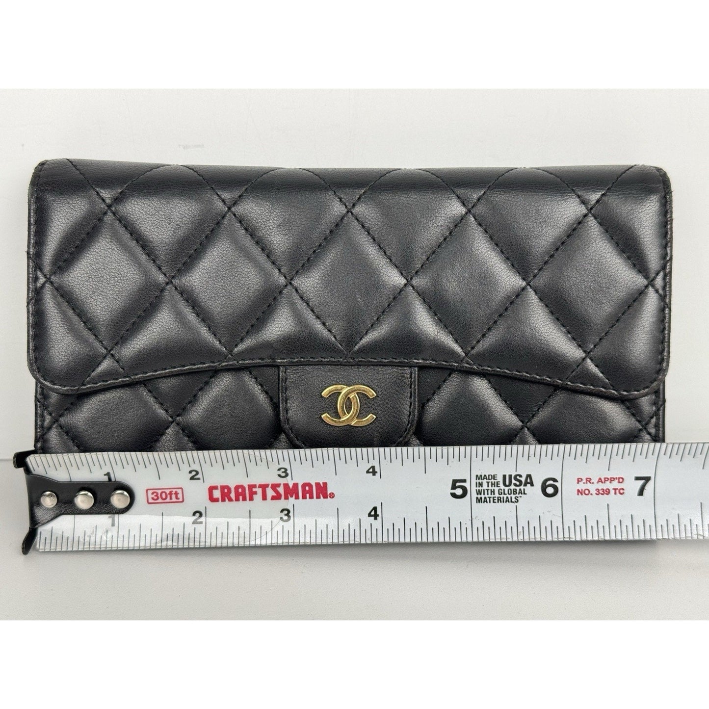 Chanel Large Flap Wallet in Black Diamond Quilted Lambskin w Gold Hardware B-9